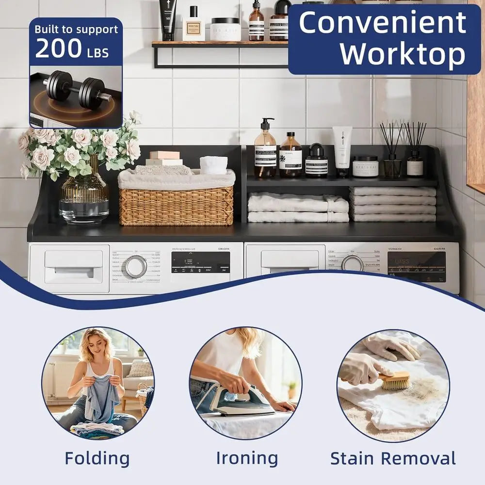 54" 2-Tier Wood Laundry Countertop for Washing Machine and Dryer