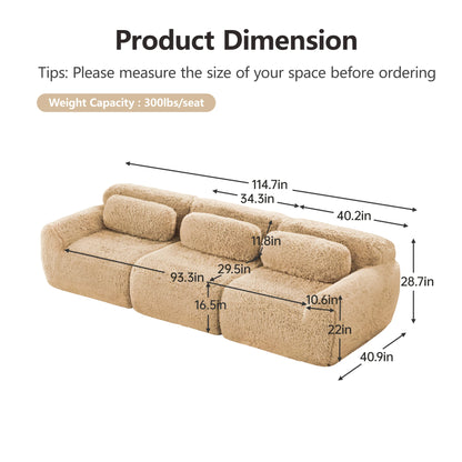 115'' Fluffy Modular Sectional Sofa with Pillows