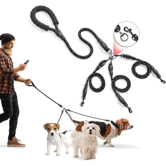 Detachable 3-in-1 Triple Dog Leash with Padded Handle