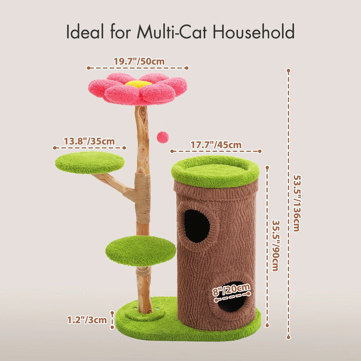 Luxurious Large Cat Tree with 2 or 4 Spacious Condos and a detachable toy for your cat or cats enjoyment!