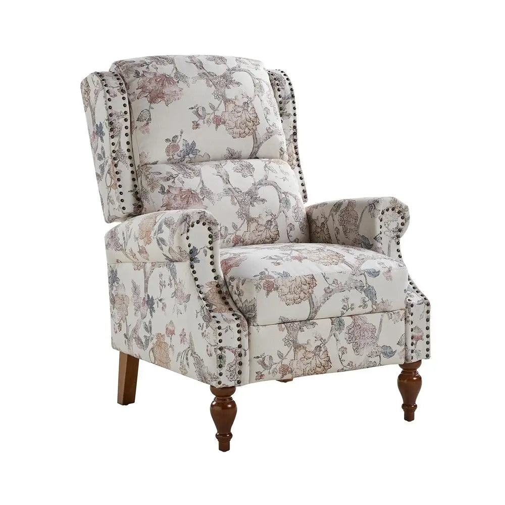 Upholstered Floral Fabric Wingback Recliner Chair
