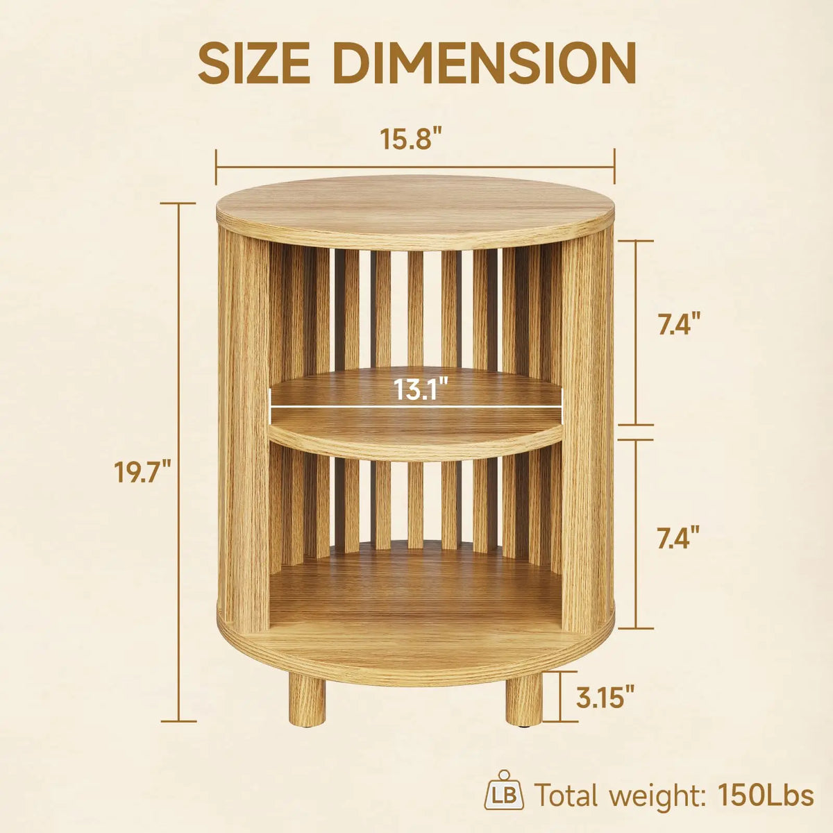 Fluted Round Nightstand with Charging Station for your Bedroom