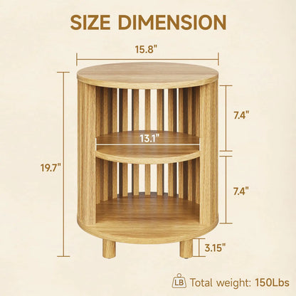 Fluted Round Nightstand with Charging Station for your Bedroom