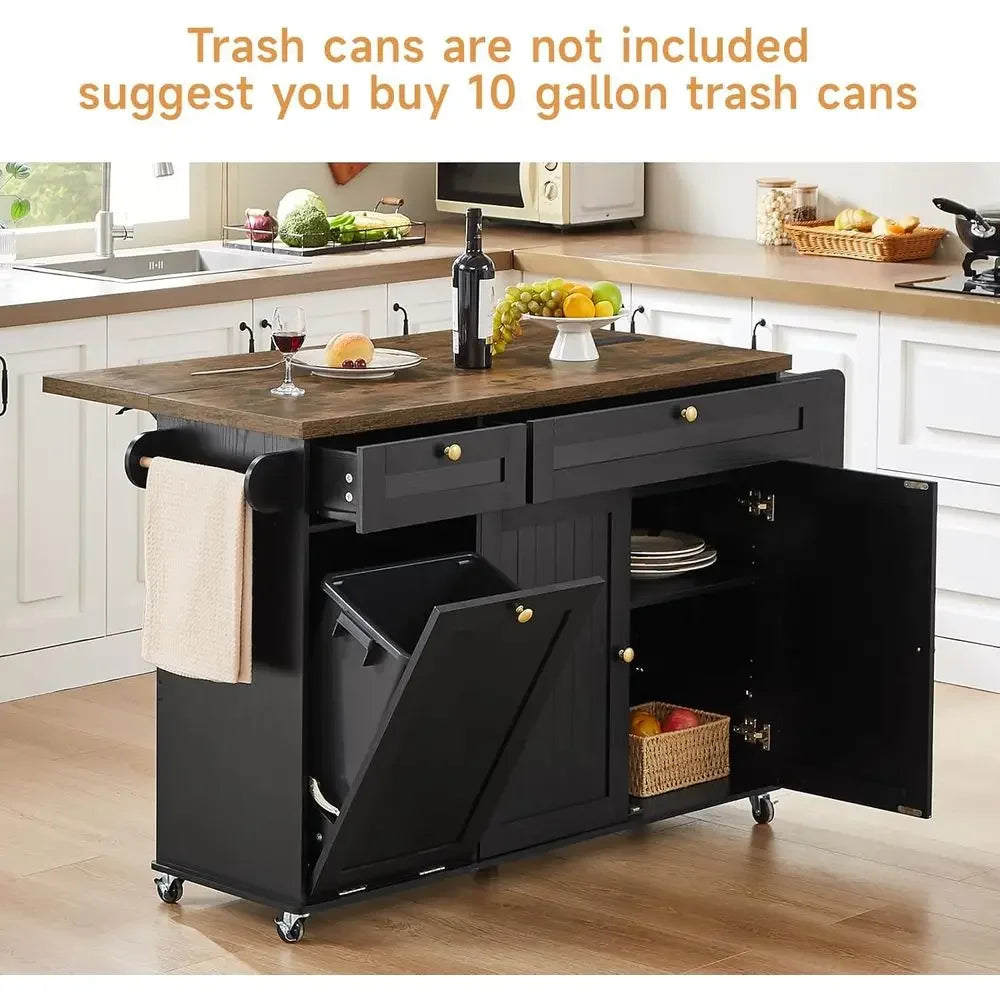 60-inch Kitchen Island with Power Outlet & Drop Leaf