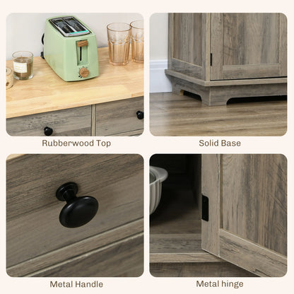 Modern Buffet Cabinet with Solid Wood Countertop, 3 Drawers and an Adjustable Shelf