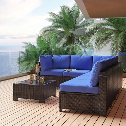 7-Piece Modular Outdoor Rattan Furniture Set,