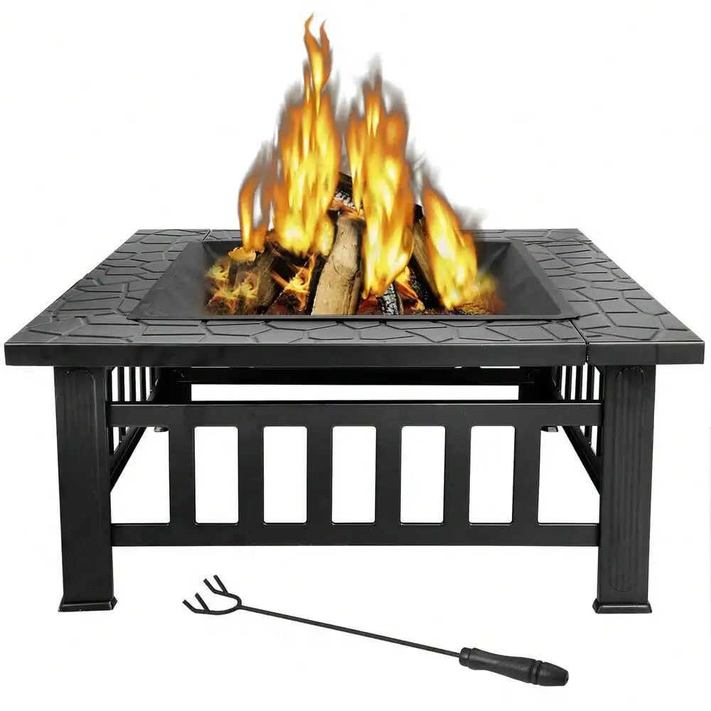 32" Metal Square Fire Pit, ice box, barbecue for your outdoor space