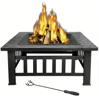 32" Metal Square Fire Pit, ice box, barbecue for your outdoor space
