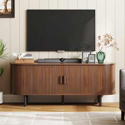 Living Room TV Stand with Power Outlet and Adjustable Shelves