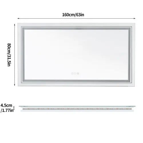 Wall Mounted Touch Anti-fog Large Illuminated LED Bathroom Mirror