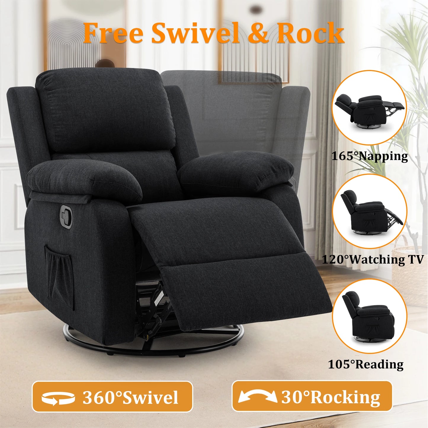 360 Degree Swivel Rocker Recliner for Small Spaces