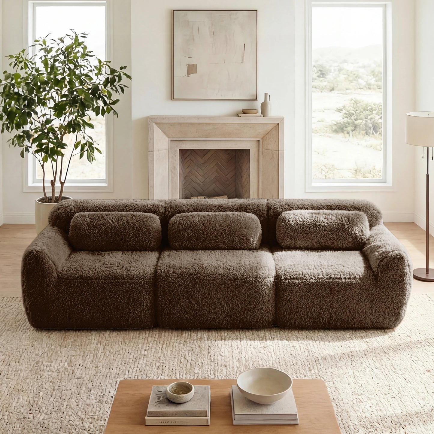 115'' Fluffy Modular Sectional Sofa with Pillows
