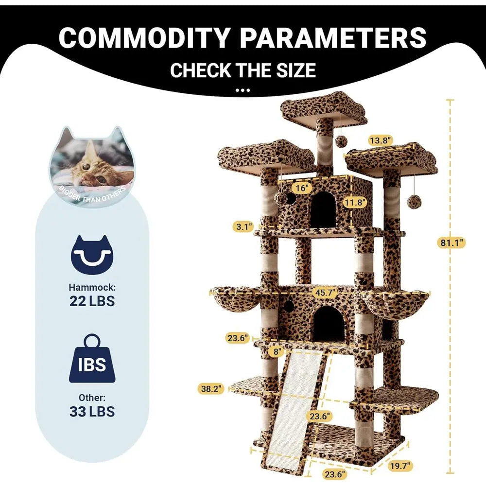 5 Level Tall Cat Tower in plush Leopard Print
