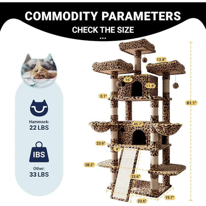 5 Level Tall Cat Tower in plush Leopard Print