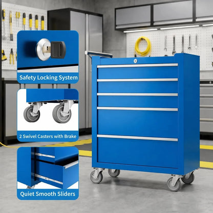 5 Drawer Rolling Tool Chest with Locking Tool Cabinet for your Garage Work Shop
