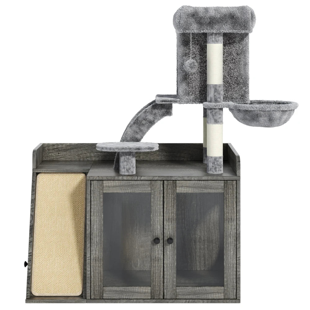 All in One Cat Tree and Litter Box Enclosure with LED Lighting