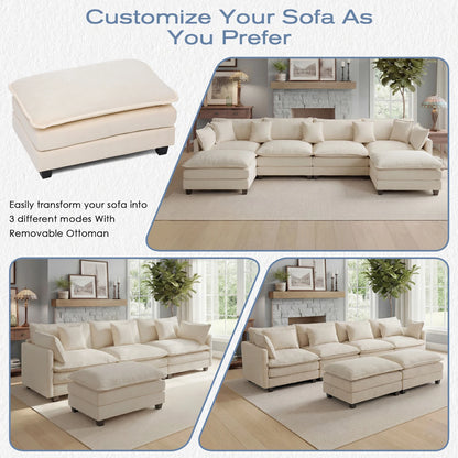 Solid Wood Frame Modular Sectional Sofa with Ottoman