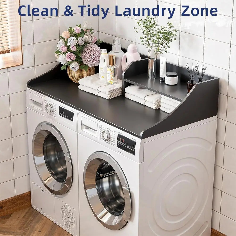 54" 2-Tier Wood Laundry Countertop for Washing Machine and Dryer