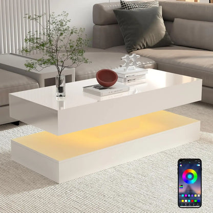 Modern Style Coffee Table with LED lights and slide out Storage Drawers for your Living Room