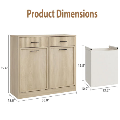 Wood Tilt Out Laundry Hamper Cabinet With Drawers and Baskets