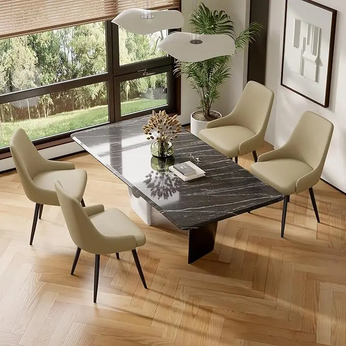Set of Four Faux Leather Modern Dining Chairs with thick cushioned seats