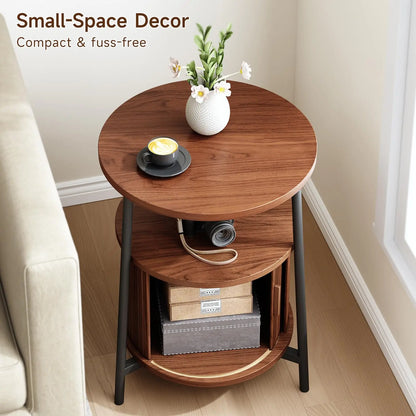 Fluted Round Nightstand with Charging Station for your Bedroom