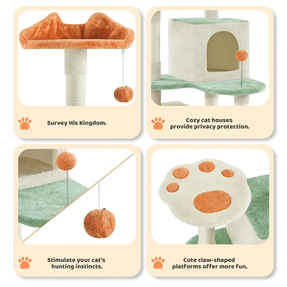 58-inch Paw Shaped Cat Tree with Plush Condos and Scratching Post