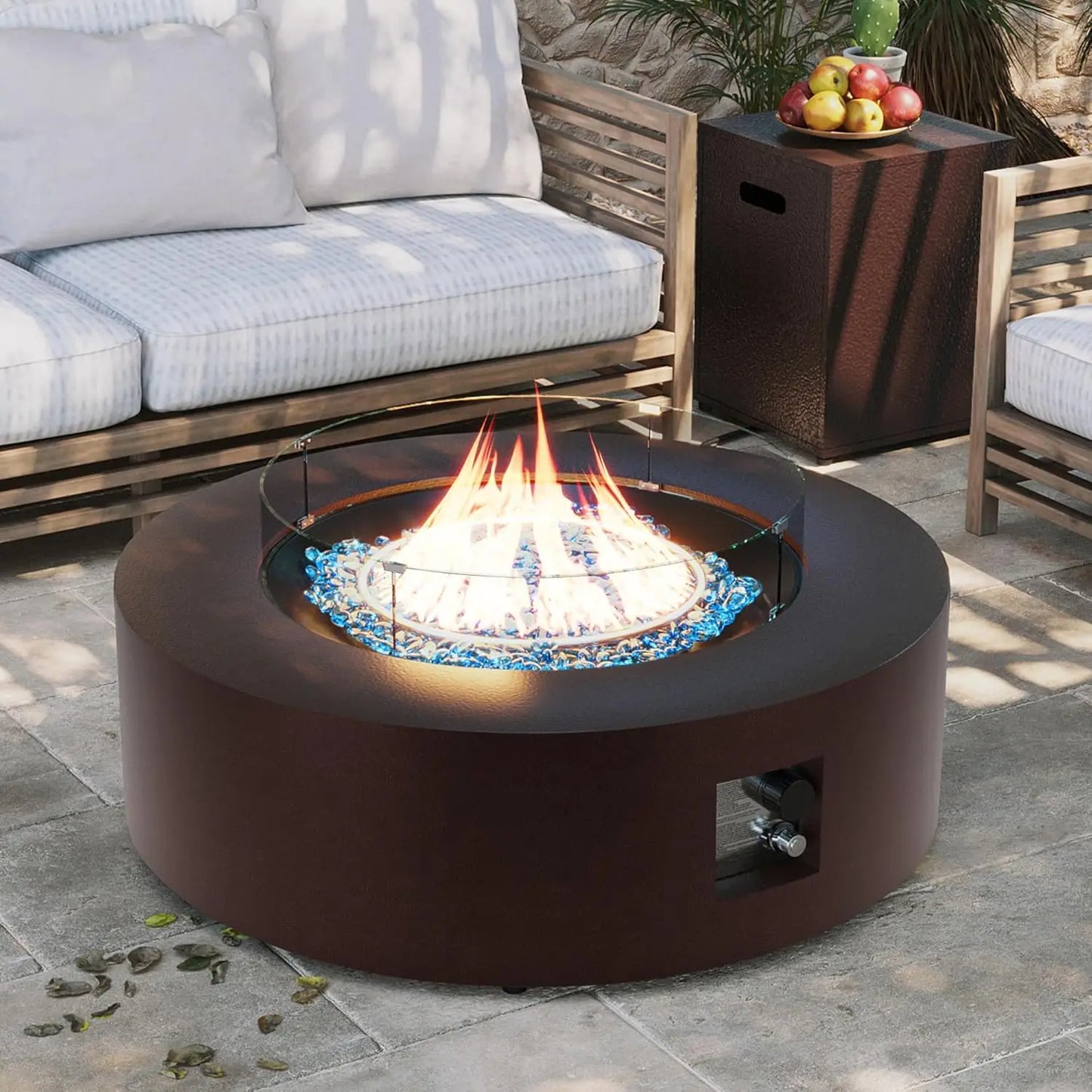 42-inch Round 50000 BTU Outdoor Propane Gas Fire Pit Table with Wind Guard