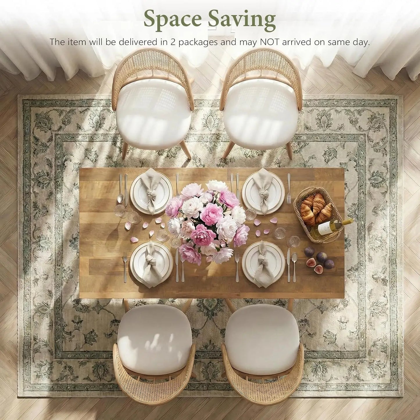 Modern Farmhouse Style Wood Dining Room Table Set with 4 Upholstered Chairs