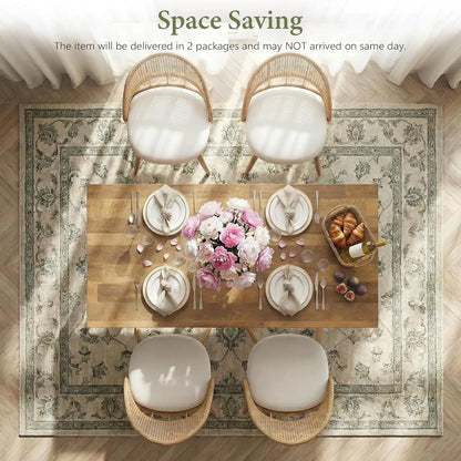 Modern Farmhouse Style Wood Dining Room Table Set with 4 Upholstered Chairs