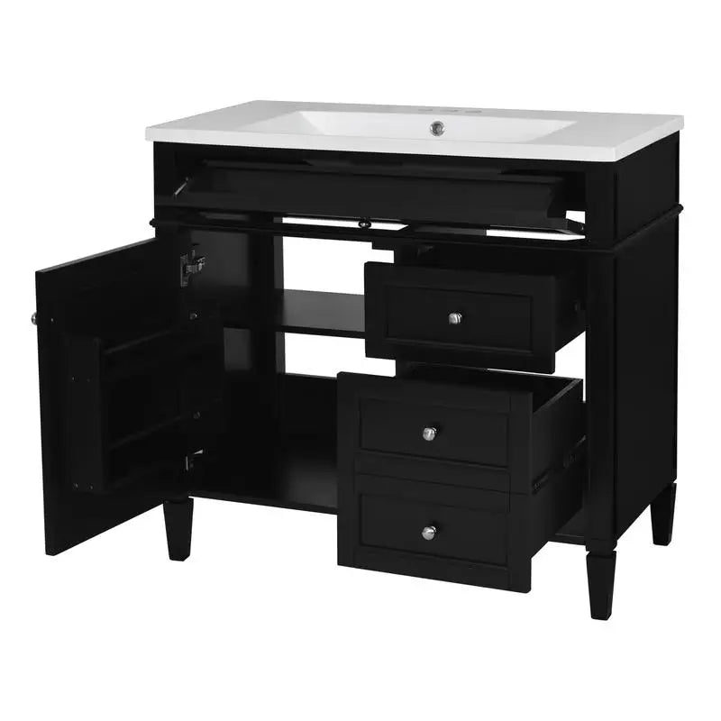 36" Bathroom Vanity with Sink, Modern Storage Cabinet w/ Mirror + Shelves
