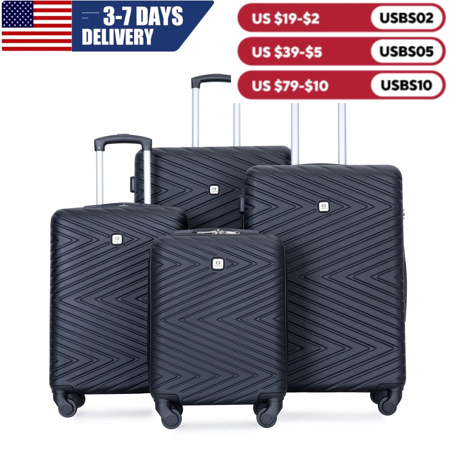 Luggage Set 4-Piece ABS Suitcase With Spinner Wheels