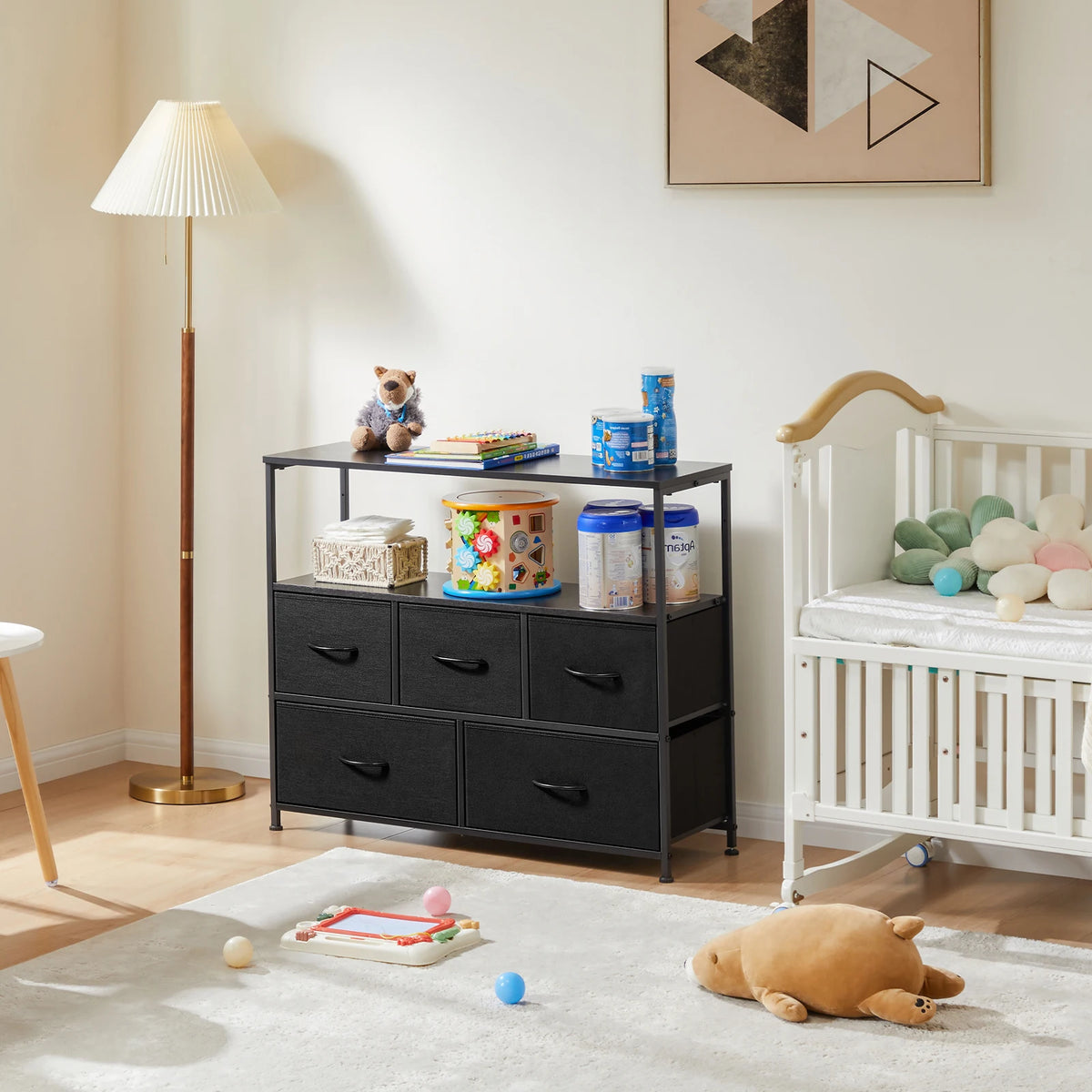 TV Stand with 5 Fabric Drawers for Storage