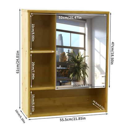 Bamboo Wall Bathroom Cabinet with Mirror and shelves