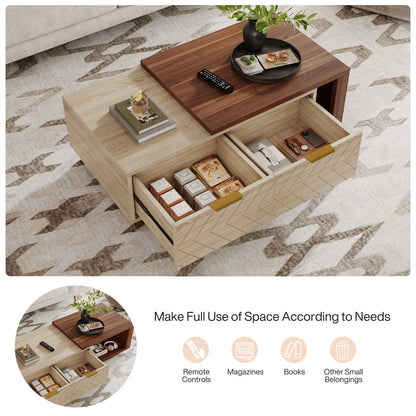 Expandable Wood Coffee Table with 2 Storage Drawers