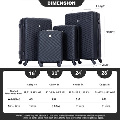 Luggage Set 4-Piece ABS Suitcase With Spinner Wheels