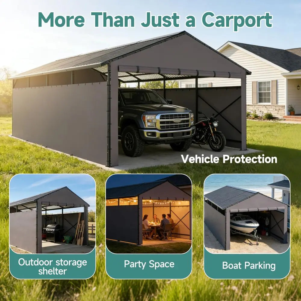 All Weather 11x22 FT Metal Carport with Sloped Roof for extra storage space