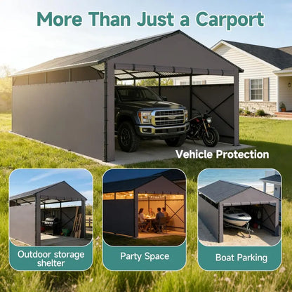 All Weather 11x22 FT Metal Carport with Sloped Roof for extra storage space