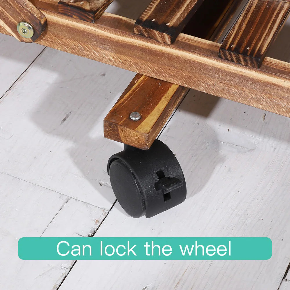 Multi-Layer Rolling Wood Plant Stand Rack