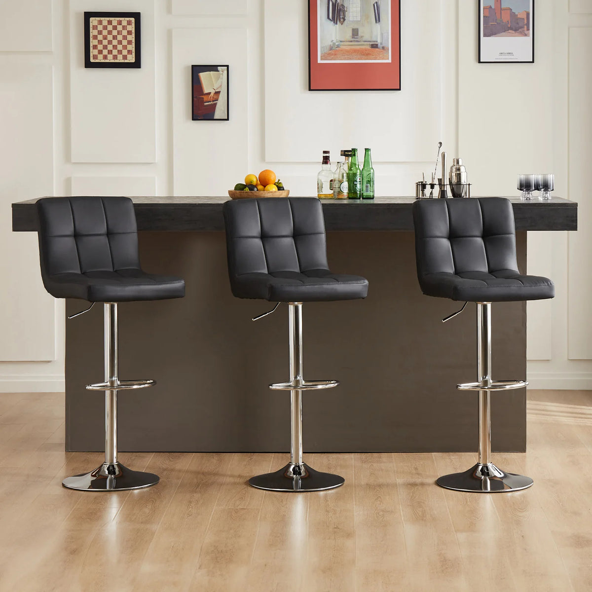2 PU Leather Swivel Bar Stools with Adjustable Height