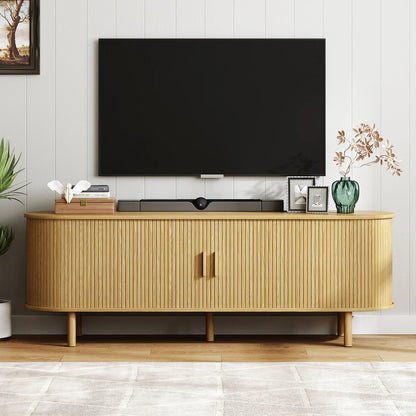 Living Room TV Stand with Power Outlet and Adjustable Shelves
