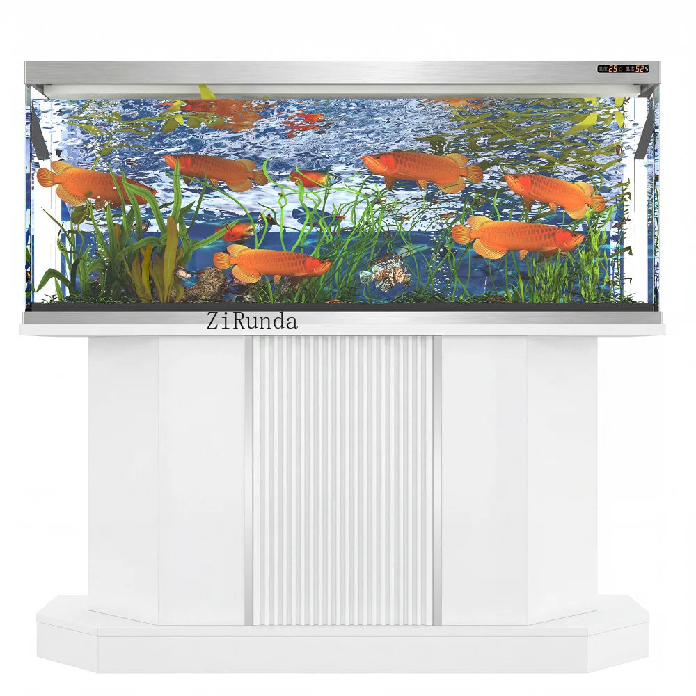 55-75 Gallon Fish Tank Stand with large Cabinet, Shelving, LED Lights, and Power Outlets