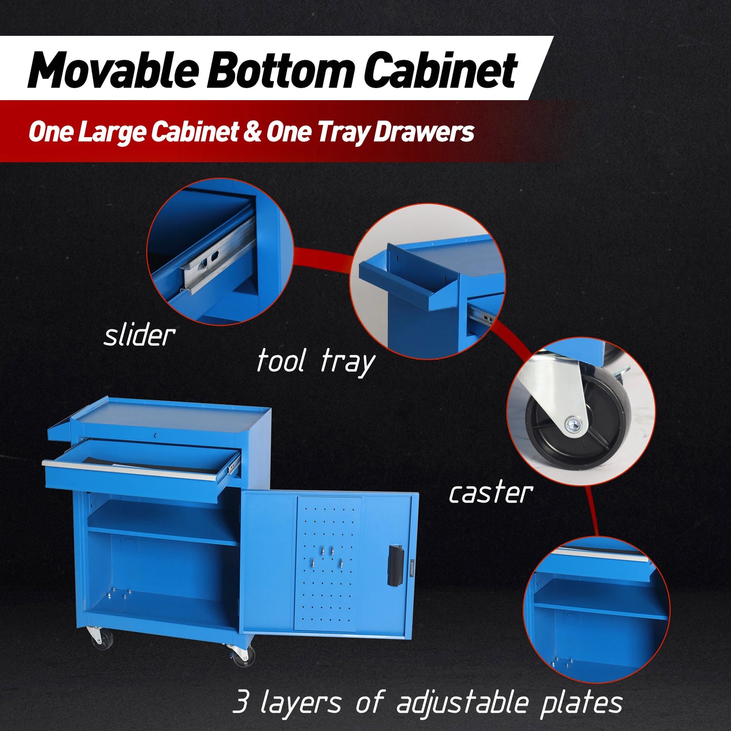 5-Drawer Rolling Tool Storage Cabinet with Detachable Tool Box