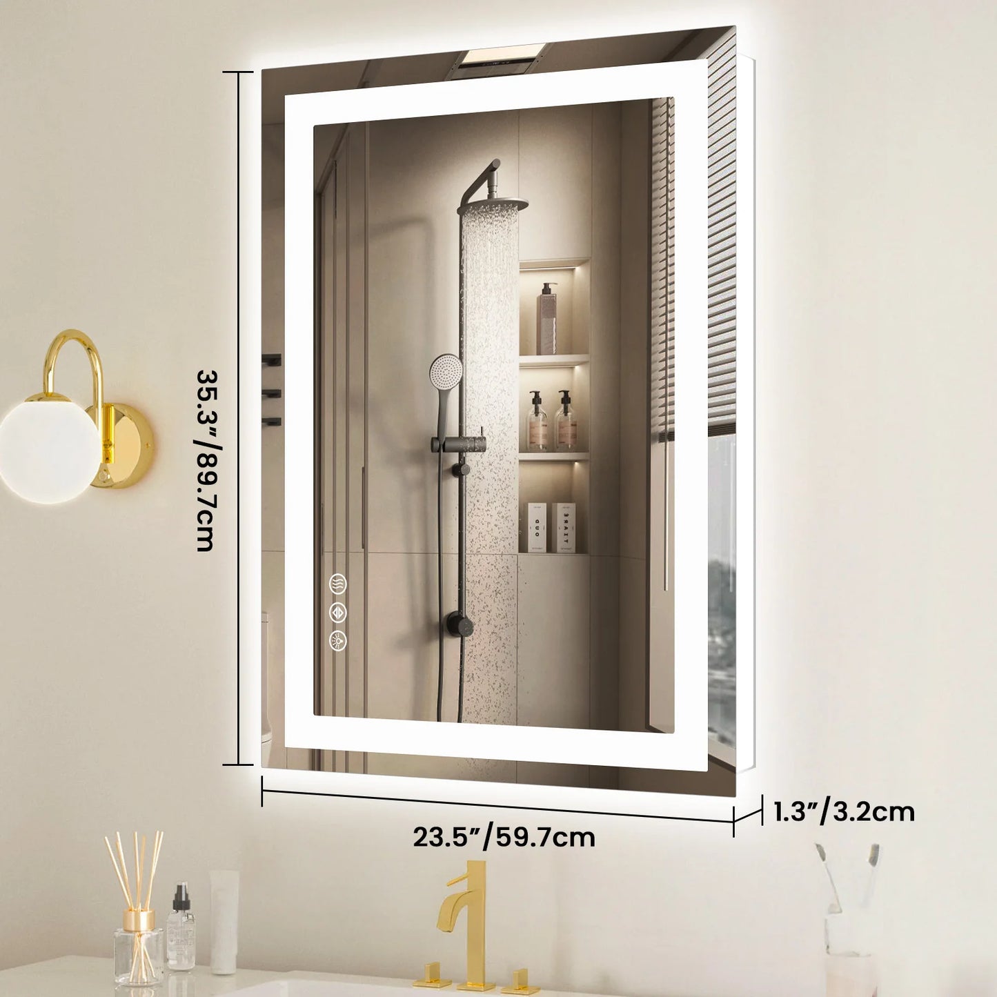 36"x 24" LED Bathroom Vanity Tempered Glass Mirror for Wall with Memory Function