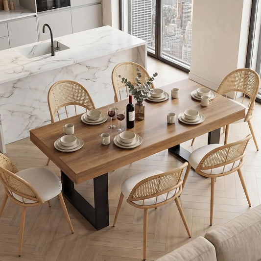 Modern Farmhouse Style Wood Dining Room Table Set with 4 Upholstered Chairs