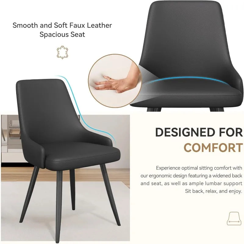 Set of Four Faux Leather Modern Dining Chairs with thick cushioned seats