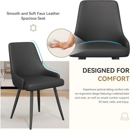 Set of Four Faux Leather Modern Dining Chairs with thick cushioned seats