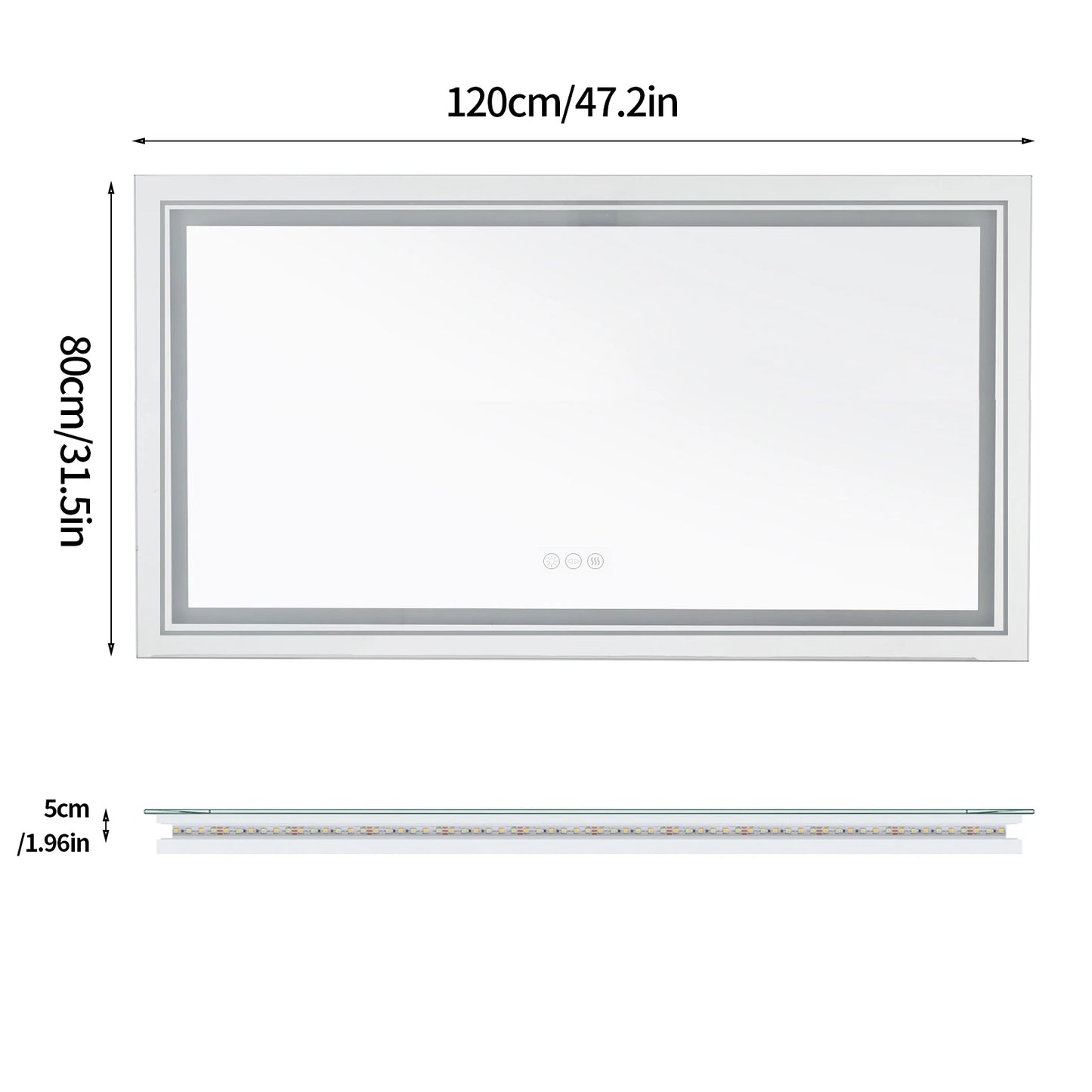 Wall Mounted Touch Anti-fog Large Illuminated LED Bathroom Mirror