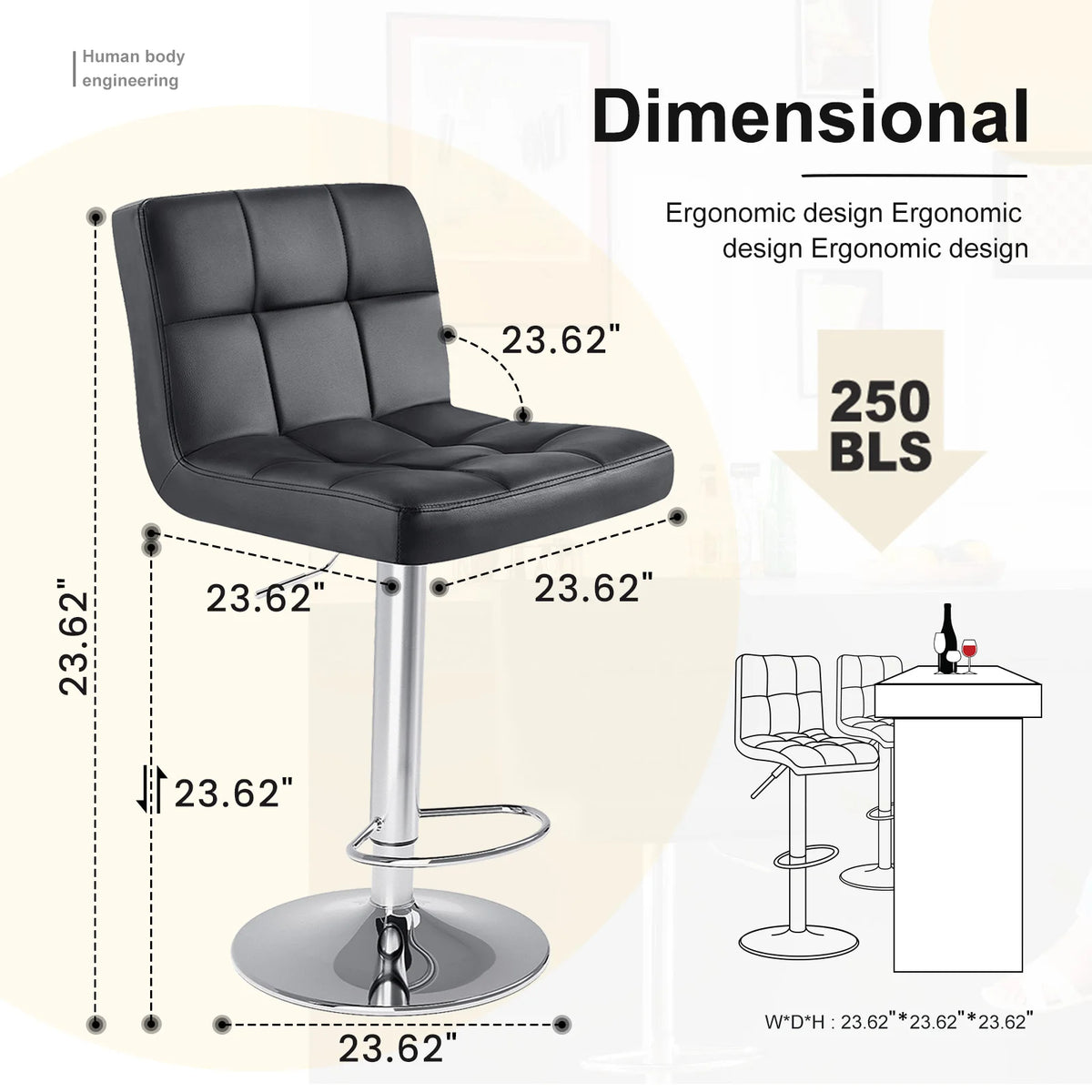 2 PU Leather Swivel Bar Stools with Adjustable Height