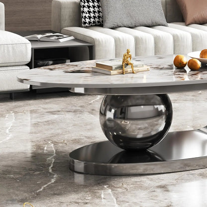 Modern Stainless Steel Pedestal Coffee Table with faux Marble Top